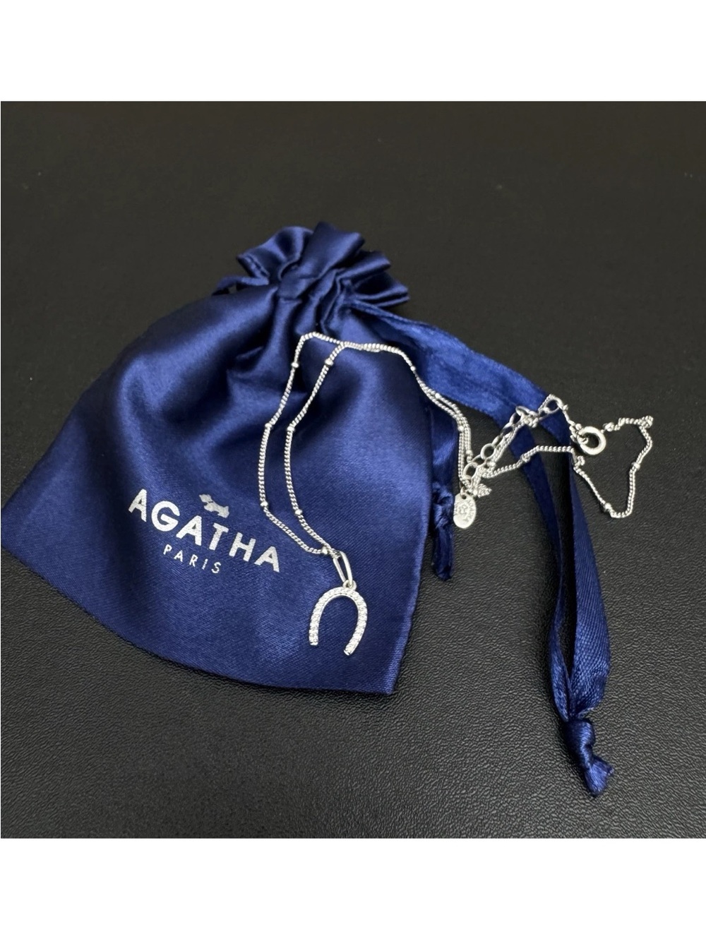 Agatha Paris Sterling Silver Horseshoe Necklace Lucky Charm With Pouch